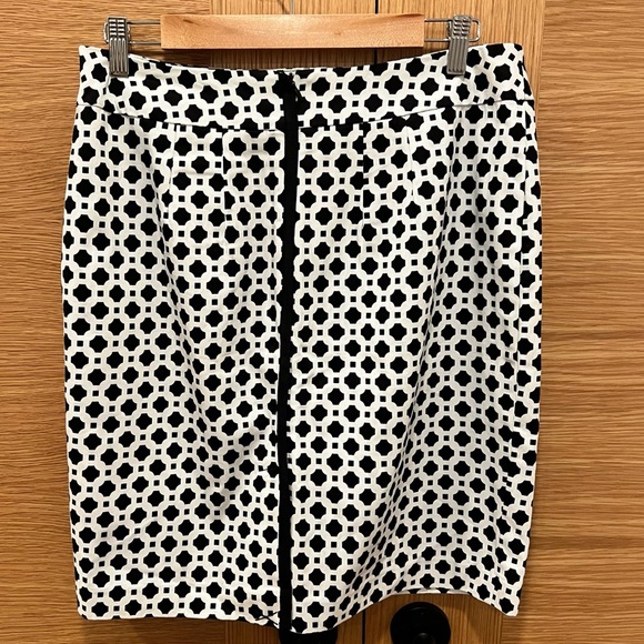 Cynthia Rowley Black White Geometric Print Cotton Pencil Skirt Size 10 - Picture 2 of 5